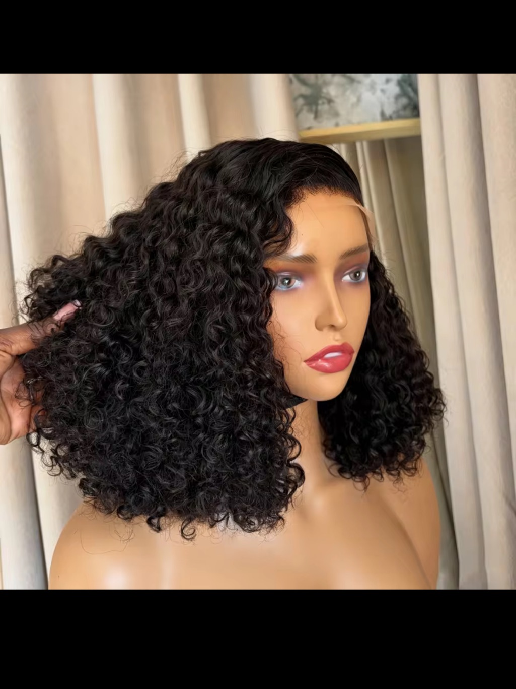 Curly Bob Lace Front Wig In Natural Black - Short Shoulder-Length